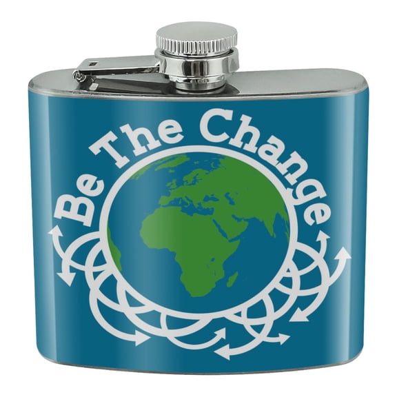 Be The Change Earth Inspirational Stainless Steel 5oz Hip Drink Kidney Flask
