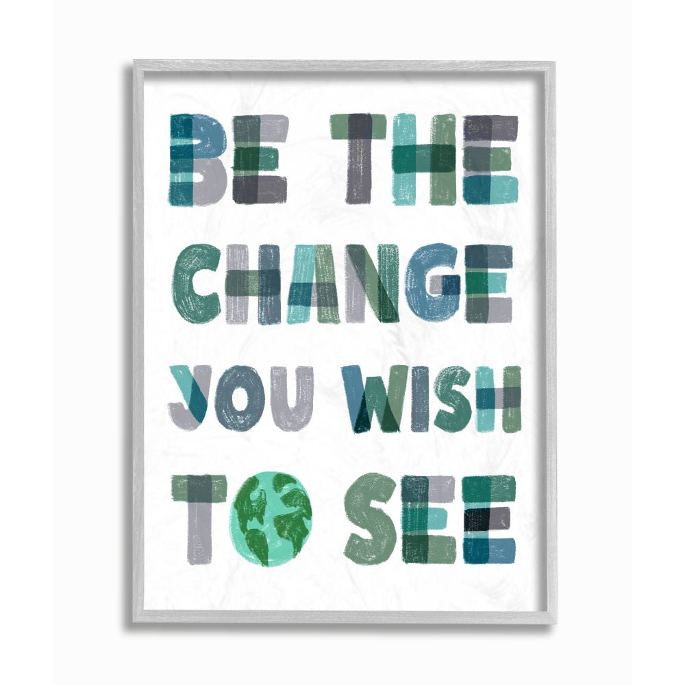 Be The Change Pastel Letters Kids Inspirational Word Design Gray Farmhouse Rustic Framed Giclee Texturized Art by Daphne Polselli