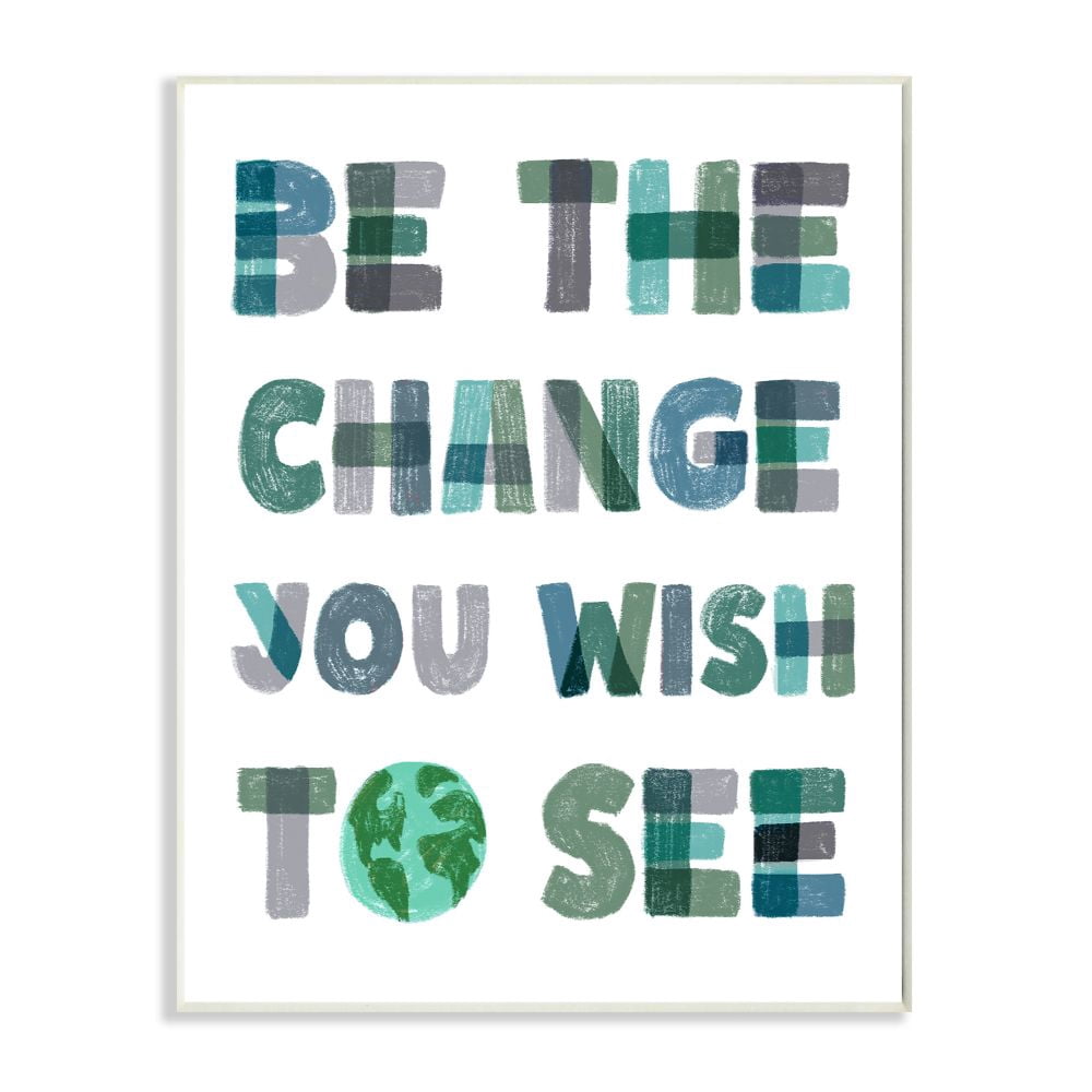 Be The Change Pastel Letters Kids Inspirational Word Design Wood Plaque Art by Daphne Polselli