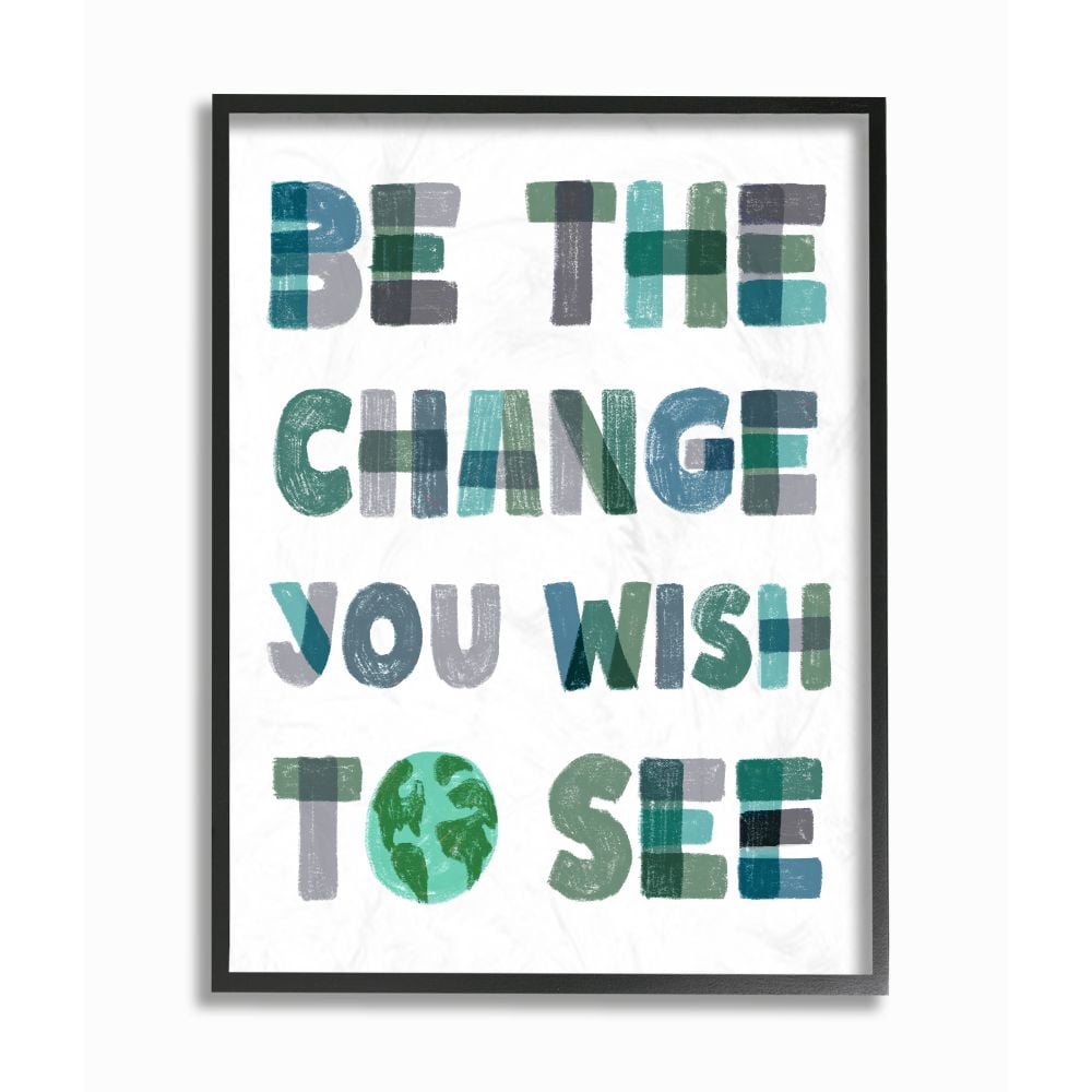 Be The Change Pastel Letters Kids Inspirational Word Design XXL Framed Giclee Texturized Art by Daphne Polselli