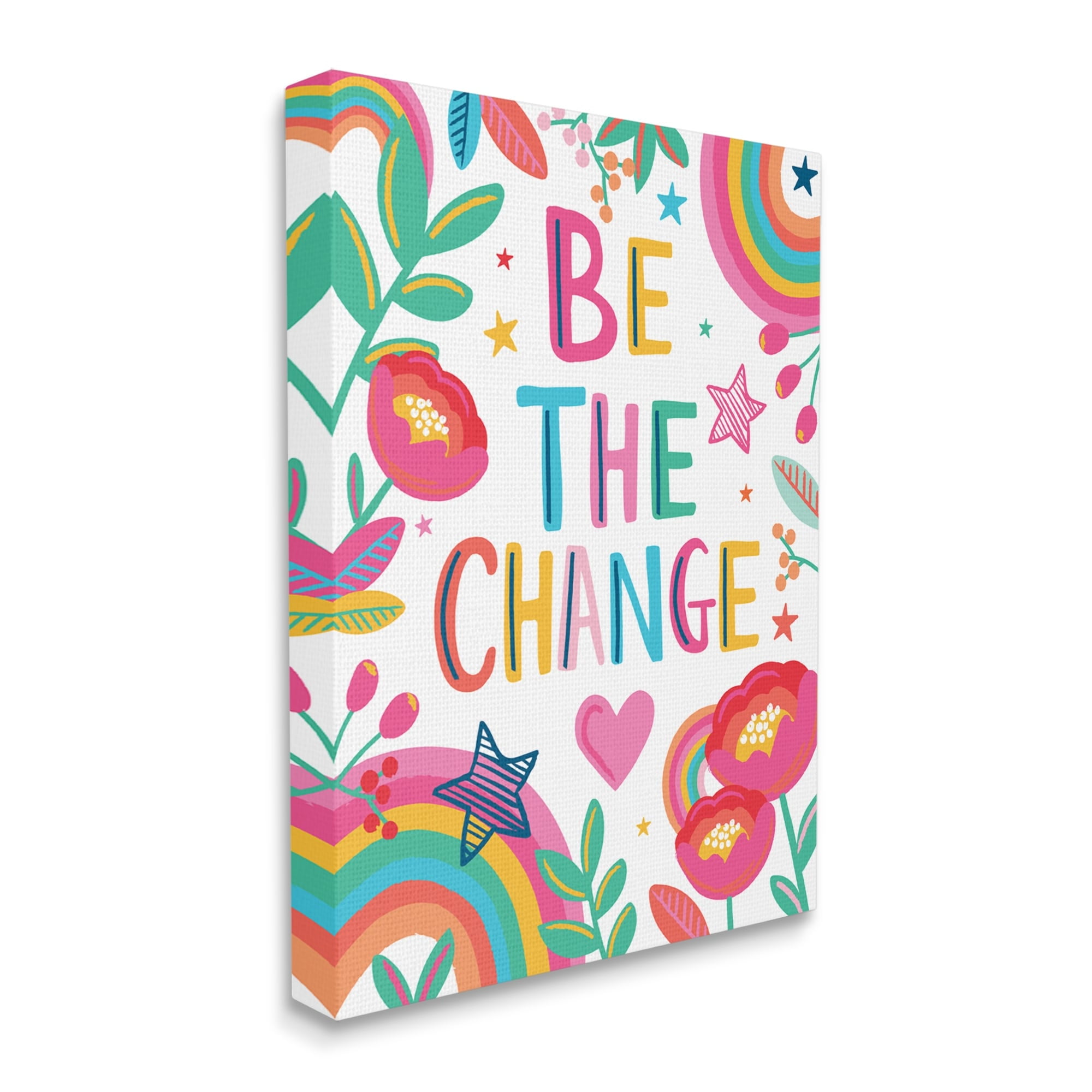Stupell Industries Be The Change Phrase Rainbow Stars and Flowers,16 x 20,Designed by Lisa Whitebutton