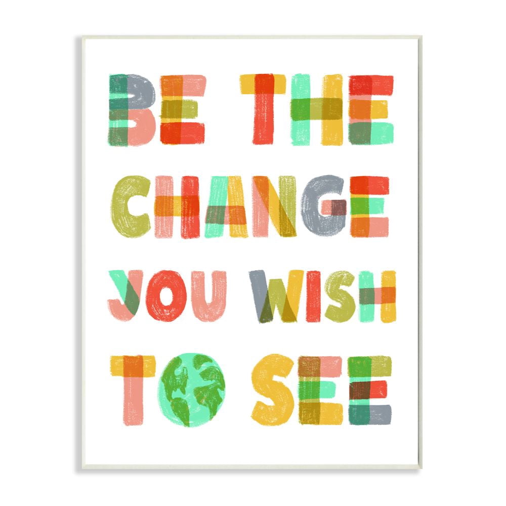 Be The Change Rainbow Pastel Letters Kids Inspirational Word Design Oversized Wall Plaque Art by Daphne Polselli