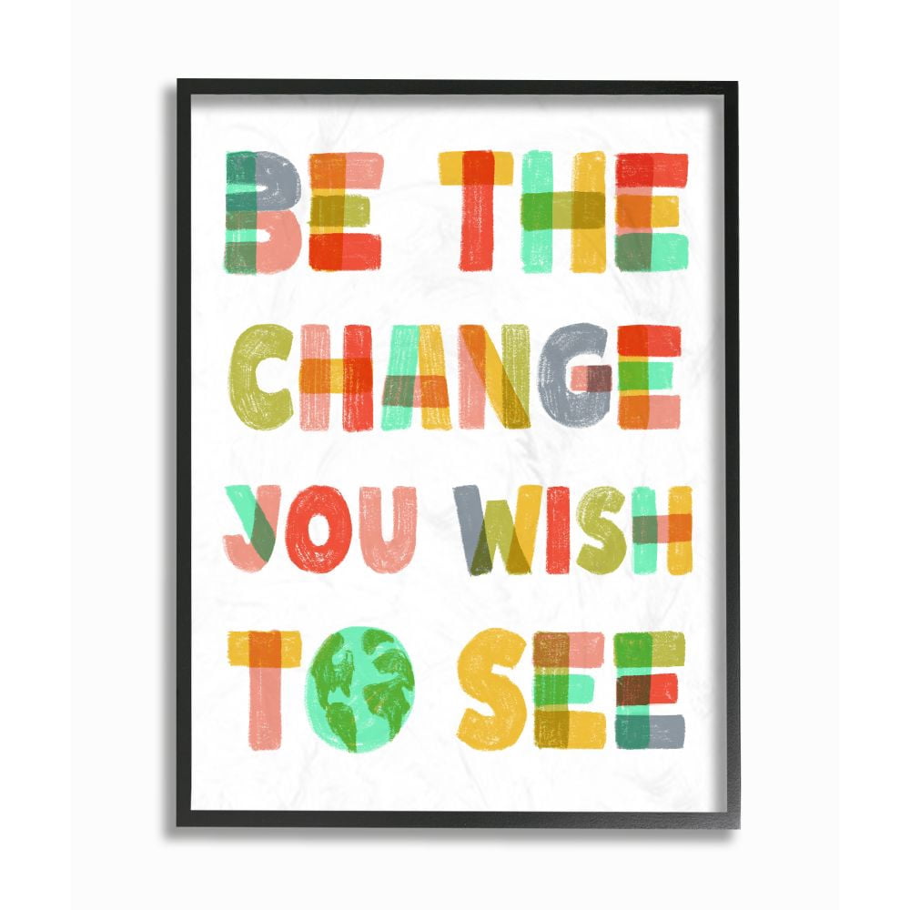Be The Change Rainbow Pastel Letters Kids Inspirational Word Design XXL Framed Giclee Texturized Art by Daphne Polselli