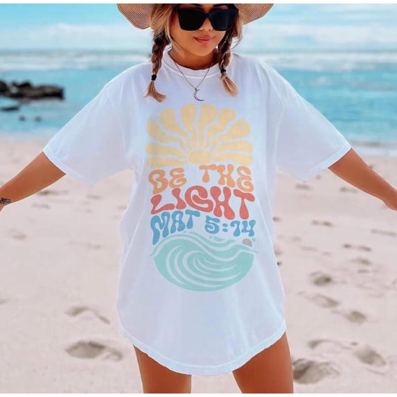 Be The Light Mathew 5:14 Retro Beach Bible Verse Christian Shirts Boho ...