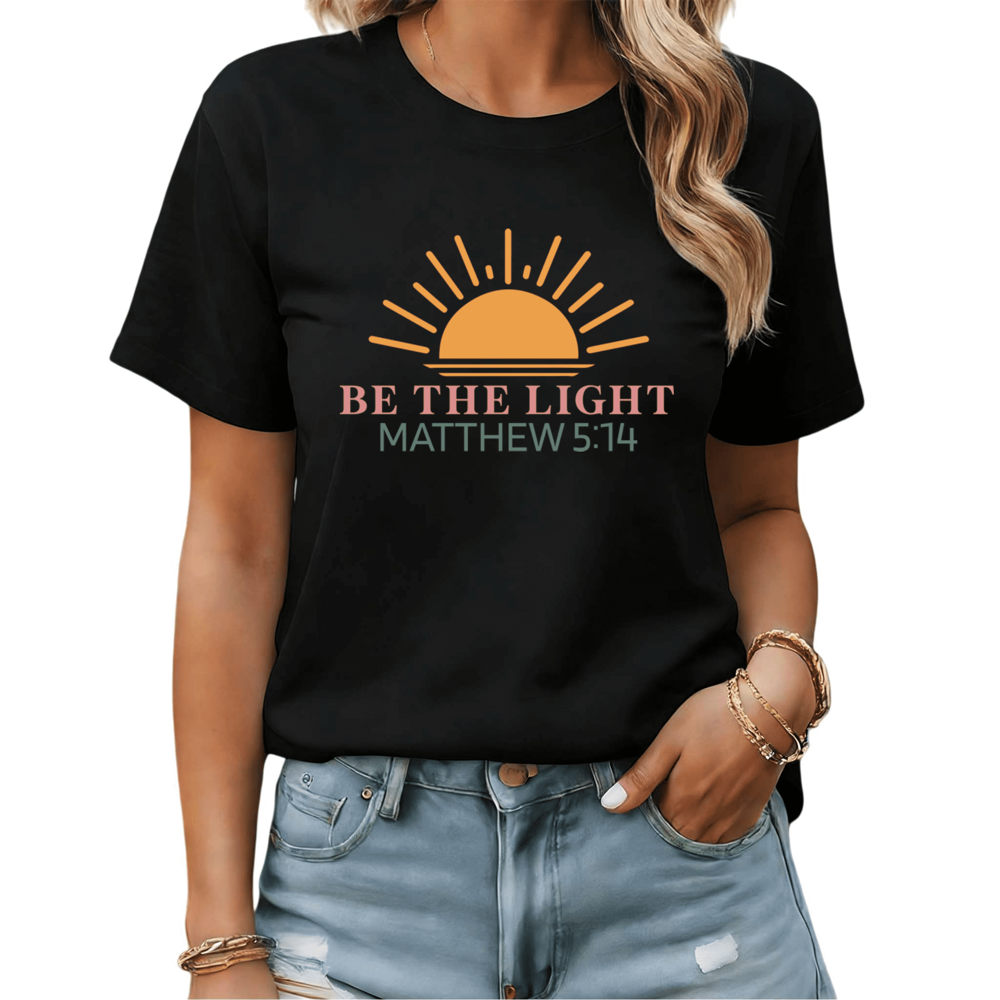 Be The Light Matthew 5:14 Sunrise Graphic Tees Womans Tshirt Shirts ...