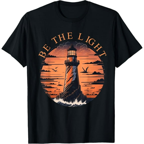 Be The Light Stained Glass Lighthouse Motivational Quote T-Shirt men and women can wear, black, white, gifts.