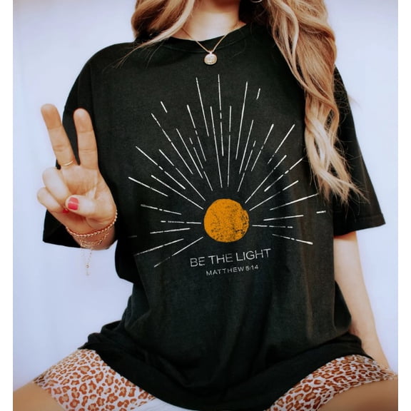 Be The Light Sunburst T-Shirt Vintage Bible Verse Christian Boho Tee Inspirational Gifts
