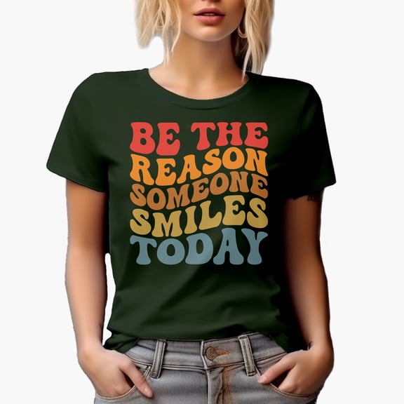 Be The Reason Someone Smiles Today, Make a Person Smile Quote, Groovy Retro Wavy Text Merch Gift, Military Green T-Shirt, Small