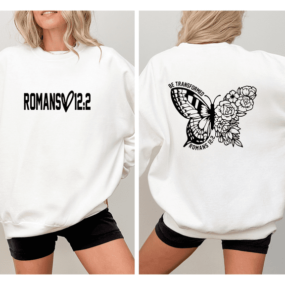 Be Transformed Renewed Mind Romans 12:2 Print Tops Bible Verse Christian Life Lettering Sweatshirts Classic Shirts Crewneck Pullover White,3XL