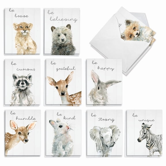 The Best Card Company 20 Assorted Blank All Occasions Notes Set 4x5.12 w/ Envelopes, 10x2 Designs, for Men, Women, Be Wild AM9543OCB-B2x10