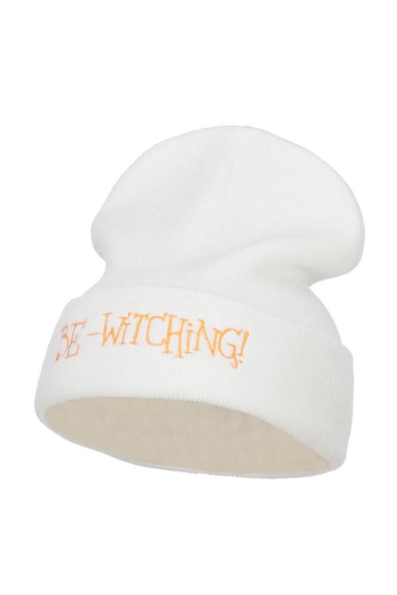 Be Witching Embroidered Long Beanie - White OSFM