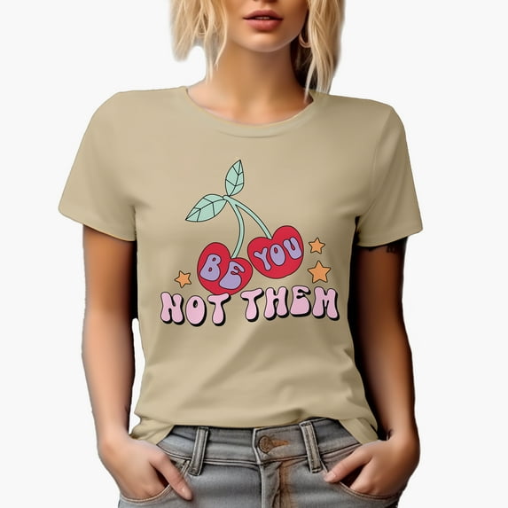 Be You, Not Them Quote on Being Yourself, Retro Groovy Wavy Text Art Merch Gift, Tan T-Shirt, Medium