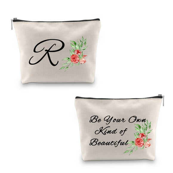Be Your Own Kind of Beautiful Inspirational Makeup Bag 26 Letters Initial Personalized Travel Waterproof Toiletry Bag Cosmetic Bag Pencil Pouch Gifts (R)