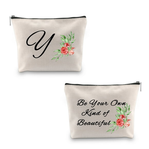 Be Your Own Kind of Beautiful Inspirational Makeup Bag 26 Letters Initial Personalized Travel Waterproof Toiletry Bag Cosmetic Bag Pencil Pouch Gifts (Y)