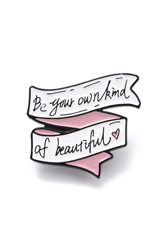 Be Your Own Kind of Beautiful Enamel Pin Ribbon Shape Alloy Enamel Brooch for Backpack Clothes Electrophoresis Black White 28x30x10.5mm Pin: 1mm.