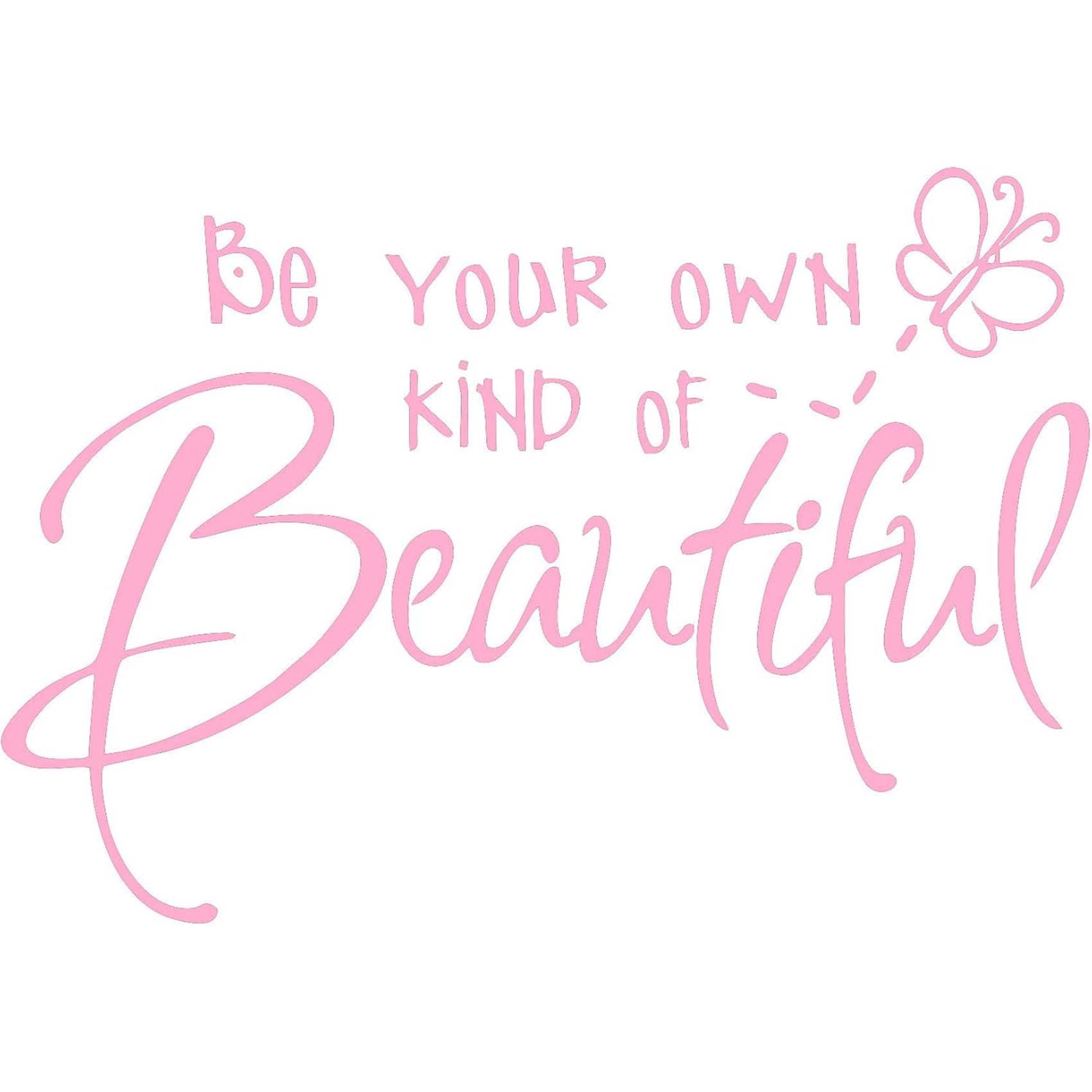 Be Your Own Kind of Beautiful Wall Decals for Girls Bedroom, DIY Vinyl Pink Butterfly Wall Stickers