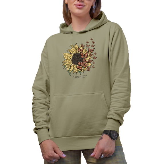 Be Your Own Kind of Beautiful with Vintage Sunflower & Butterflies Art Merch Gift, Sand Hooded Sweatshirt or Hoodie, XL