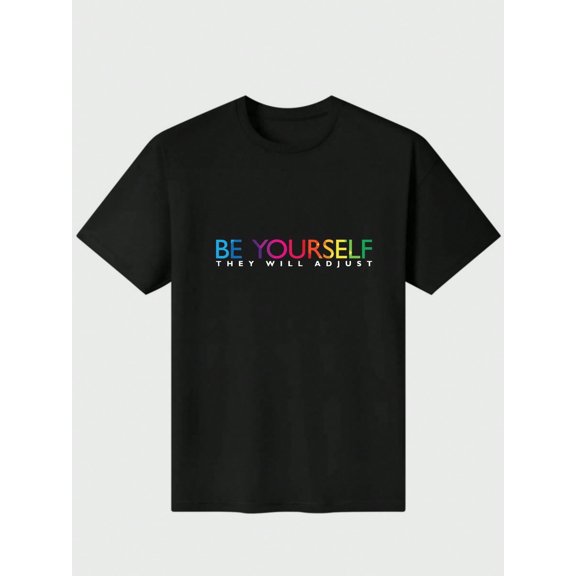 Be Yourself, They Will Be Rainbow Flag Gay Pride Ally L-G Casual Digital Print Pure Heavy Cotton T Shirt 100% Cotton