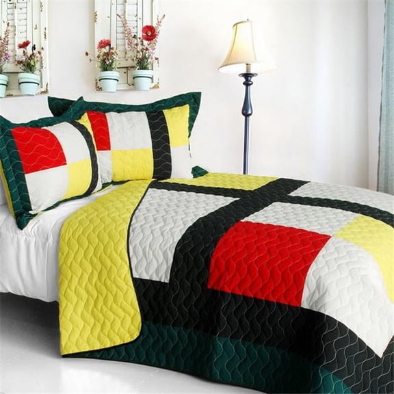 Be Yourself - Vermicelli-Quilted Patchwork Geometric Quilt Set Full & Queen Size - White