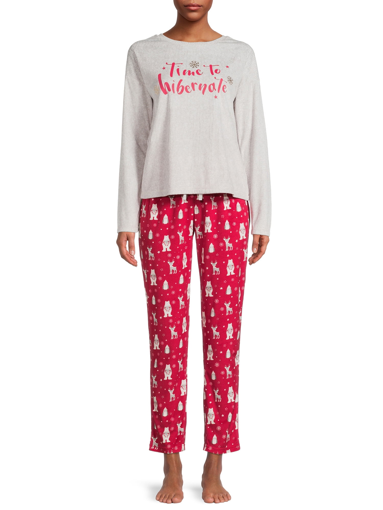 Be Yourself Women's and Women's Plus Size Sleep Top and Pants Pajama Set, 2-Piece