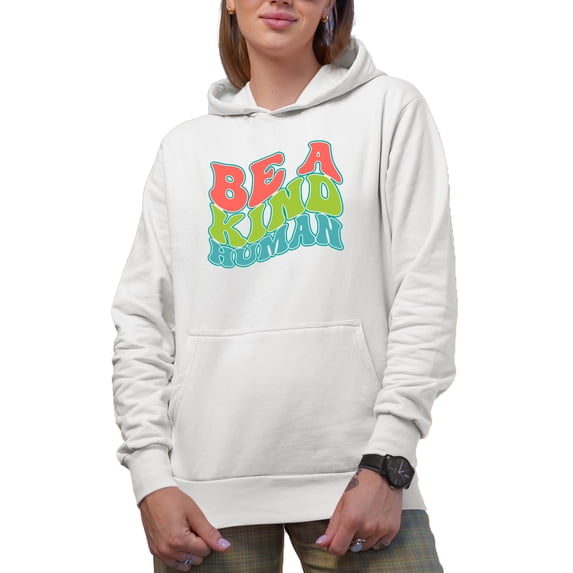 Be a Kind Human, Kindness Quote, Groovy Retro Wavy Text Merch Gift, White Hooded Sweatshirt or Hoodie, 2XL