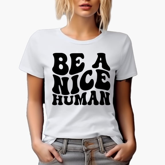 Be a Nice Human Quote, Groovy Retro Wavy Text Merch Gift, White T-Shirt, 3XL