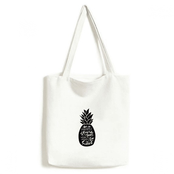Be a Pineapple Stand Tall Quote Black Tote Canvas Bag Shopping Satchel Casual Handbag