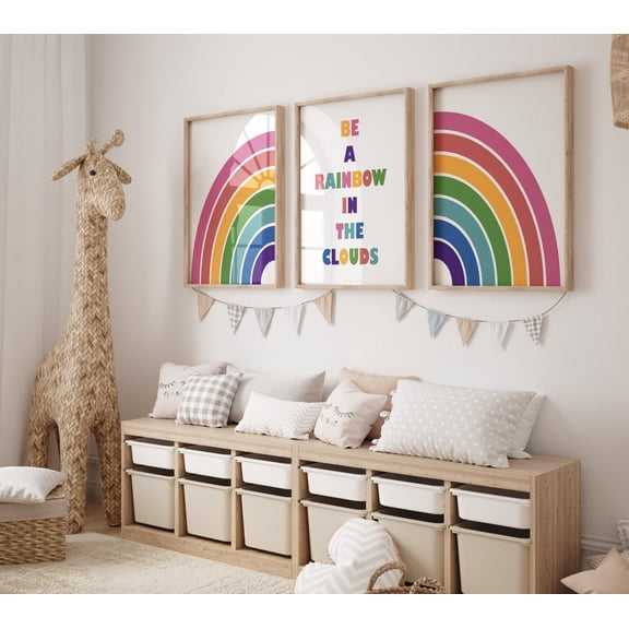 Be a Rainbow in the Clouds Wall Art Kids Room Prints Playroom Decor Kids Wall Decor Be a Rainbow in the Clouds Quote Kids Art Print 324, Poster Only