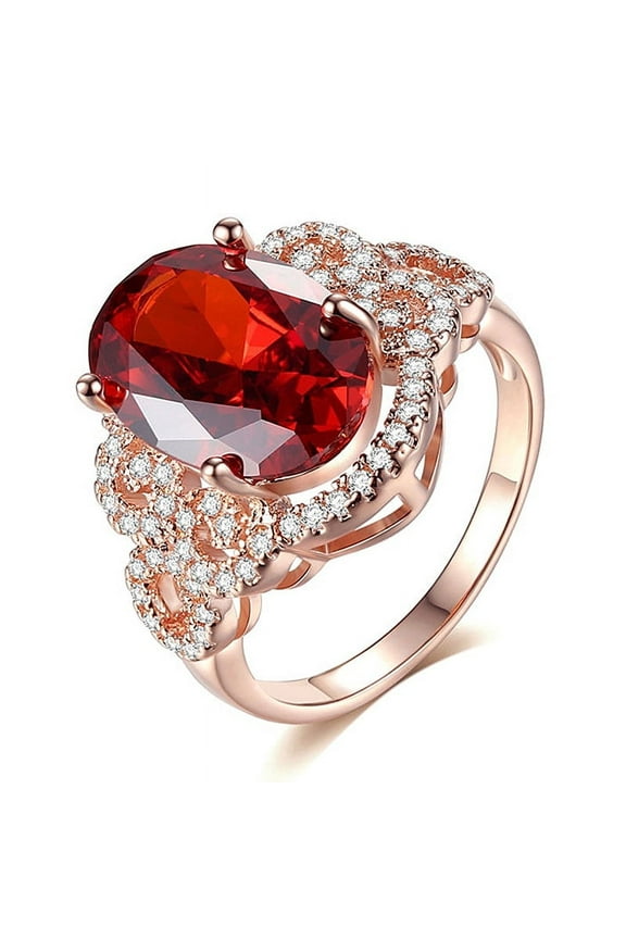 Be far ahead Fashion Luxury Hollow Rose Gold Inlaid Love Flower Texture Ruby Open Engagement Diamond Ring for Women