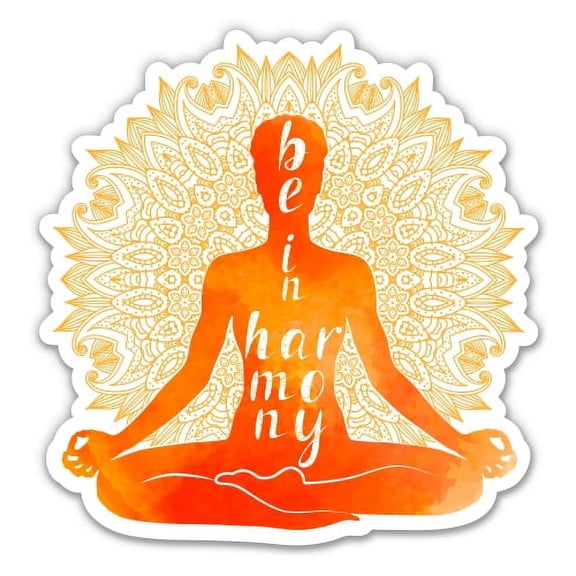 Be in Harmony Yoga Meditating - 3" Vinyl Sticker - For Car Laptop I-Pad Phone Helmet Hard Hat - Waterproof Decal