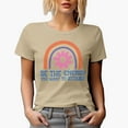 thumbnail image 1 of Be the Energy You Want to Attract Quote with Rainbow & Smiling Flower Art Merch Gift, Tan T-Shirt, Small, 1 of 5