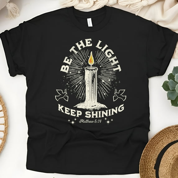 Be the Light Shirt – Matthew 5:14 Candle Graphic Christian T-Shirt, Black, Size 2XL