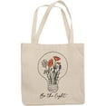 thumbnail image 1 of Be the Light with Hand Drawn Bulb & Flowers Art Merch Gift, 12oz Canvas Tote Bag, 1 of 3