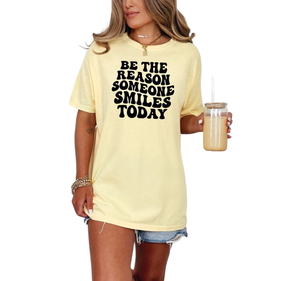 Be the Reason Someone Smiles Today, Making People Smile Quote, Groovy Retro Wavy Text, Butter Comfort Colors T-Shirt, Large