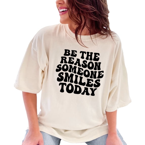Be the Reason Someone Smiles Today, Making People Smile Quote, Groovy Retro Wavy Text, Ivory Comfort Colors T-Shirt, Large