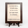 thumbnail image 1 of Be watchful, stand firm in the faith, act like men, be strong. Corinthians 16:13, Wooden Frame 9x12 Decorative Wall Plaque | Elegant Bible Verse, 1 of 7