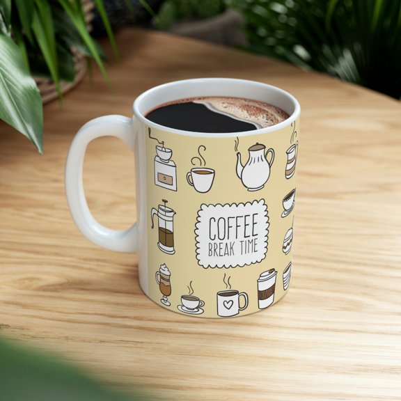 BeABetterHumanStore 11fl oz Ceramic Latte Unique Coffee Break Time Designer Mugs Cups