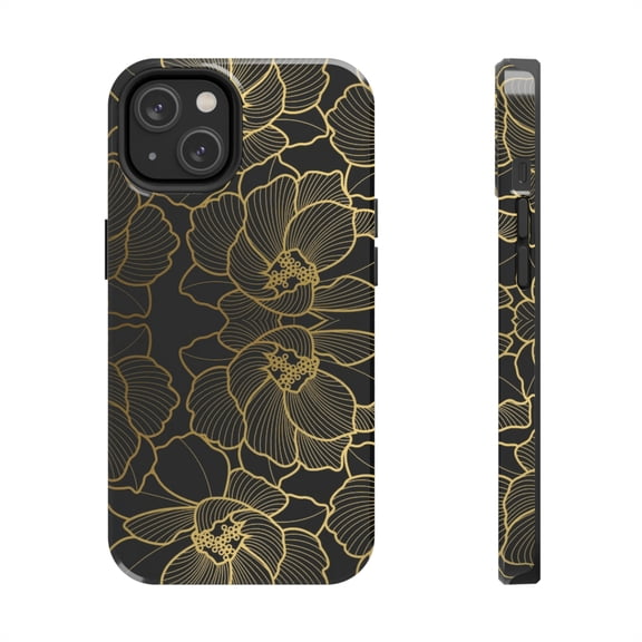 BeABetterHumanStore Apple iPhone 14 Pro Max Plus Tough Phone Case Golden Floral Slim