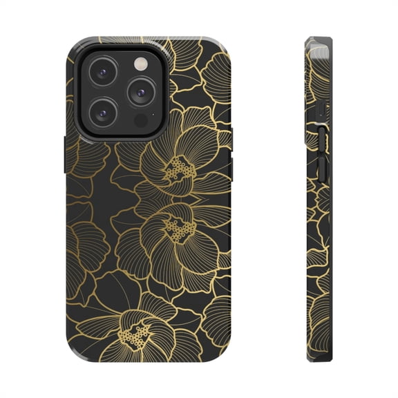BeABetterHumanStore Apple iPhone 14 Pro Max Plus Tough Phone Case Golden Floral Slim