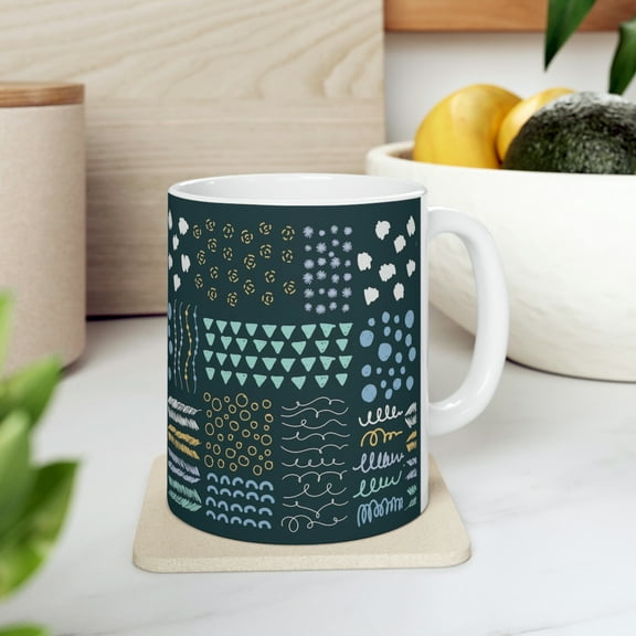 BeABetterHumanStore Ceramic 11fl oz Best Green Doodle Latte Unique Coffee Designer Mugs Dishwasher Safe