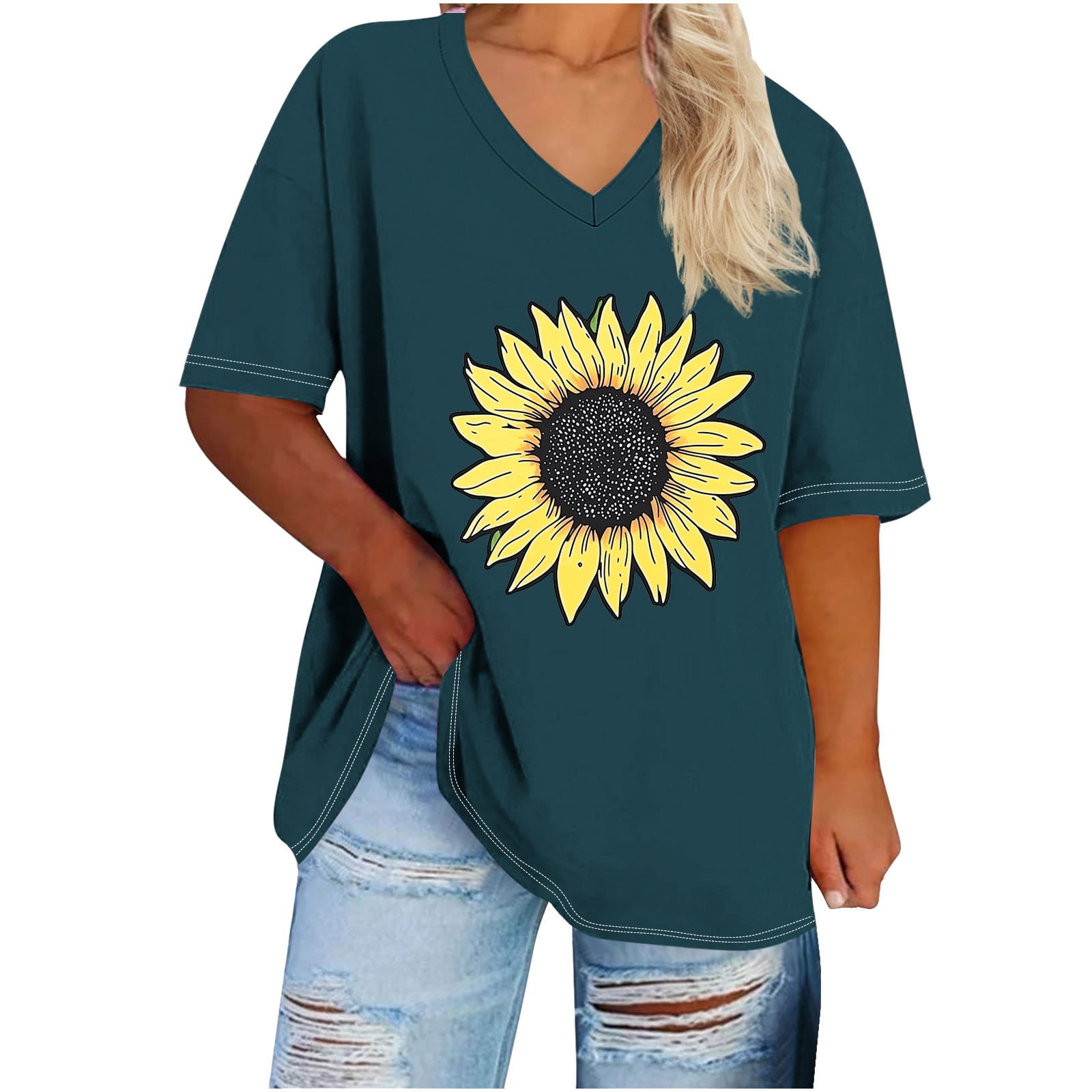 Summer Shirts For Women 2025 Plus Size - Short Sleeve Marble Floral Henley Top, Loose Tunic Tee In White 4X-Large - View #7