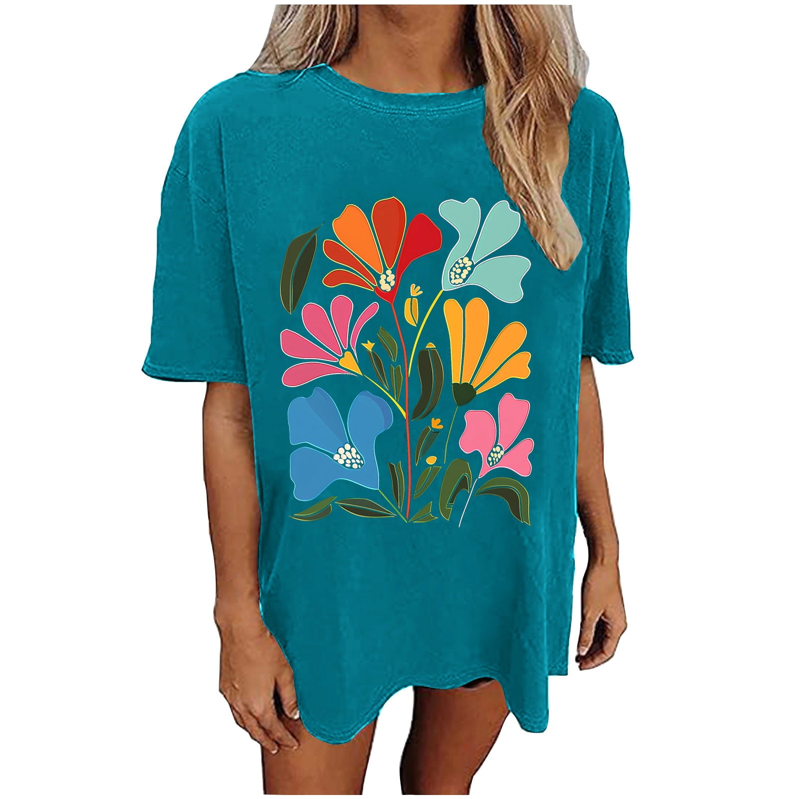 Summer Shirts For Women 2025 Plus Size - Short Sleeve Marble Floral Henley Top, Loose Tunic Tee In White 4X-Large - View #3