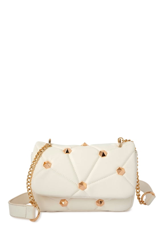 BeCool Women's Adult Studded Quilted Crossbody Handbag White
