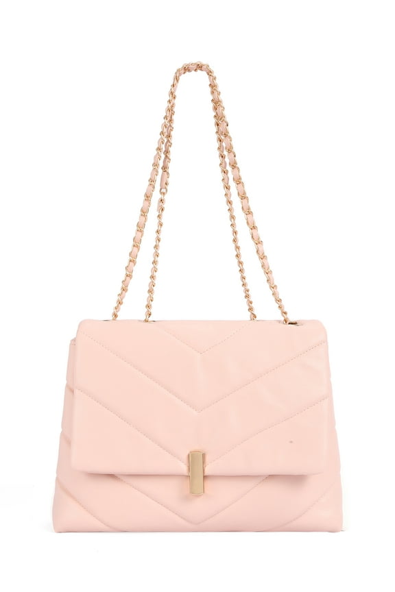 BeCool Women's Chevron Quilted Shoulder Bag Blush