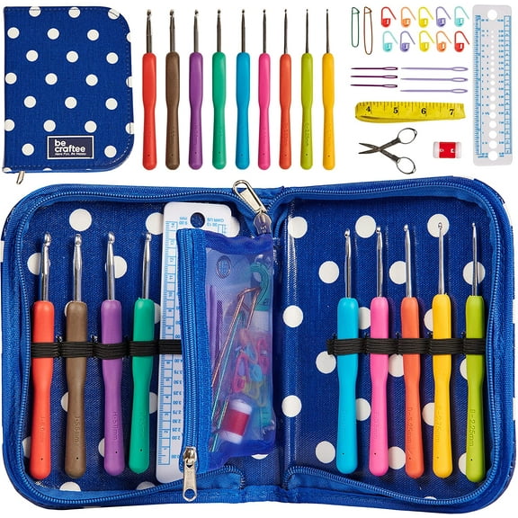 BeCraftee Crochet Hook Set with Ergonomic Handles for Extreme Comfort. Perfect Crochet Hooks for Arthritic Hands, Smooth Knitting Needles for Superior Results & 22 Knitting Accessories.