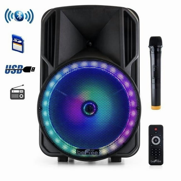 BeFree Sound  12 in. Bluetooth Rechargeable Portable Pa Party Speaker with Reactive LED Lights