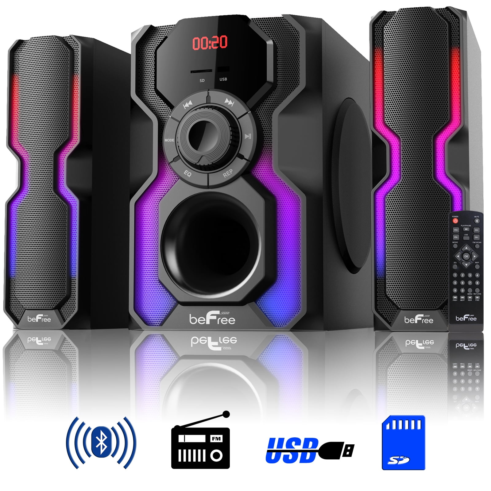 クリアランス直売 beFree Sound 2.1 Channel Bluetooth Multimedia Wired Speaker Shel  ミニコンポ、ラジカセ