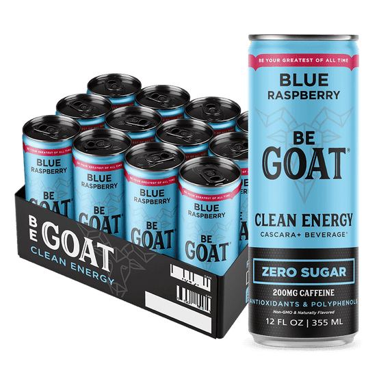 BeGOAT Blue Raspberry Zero Sugar Clean Energy Drink, 12 oz can (12 Pack)
