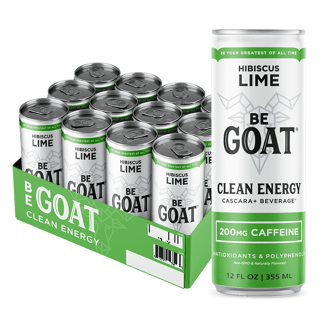 BeGOAT Hibiscus Lime Clean Energy Drink, 12 oz can (12 Pack)