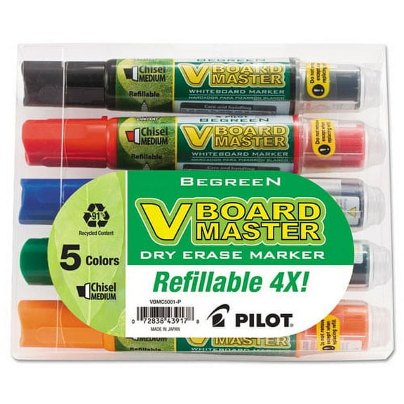 BeGreen V Board Master Dry Erase Marker, Medium Chisel Tip, Assorted Colors, 5/Pack | Bundle of 2 Packs